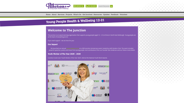 Screenshot of the Junction-Young People Health & Wellbeing website