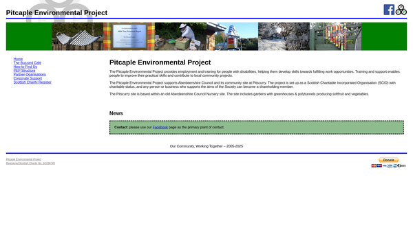 Screenshot of the Pitcaple Environmental Project SCIO website