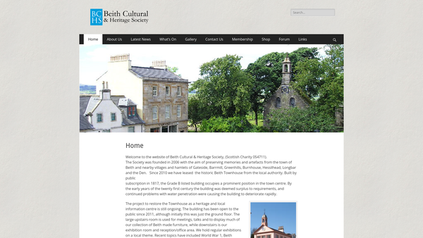 Screenshot of the Beith Cultural And Heritage Society website
