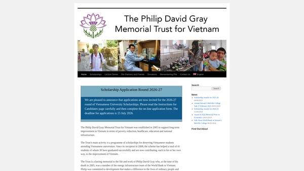Screenshot of the Philip David Gray Memorial Trust For Vietnam website