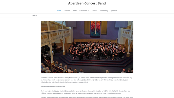 Screenshot of the Aberdeen Concert Band website