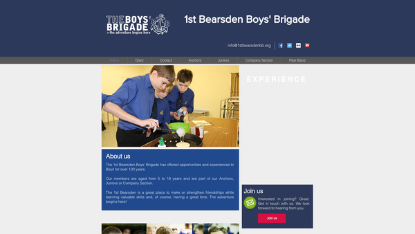 Screenshot of the 1st Bearsden Company Boys Brigade website