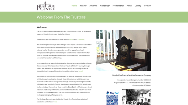 Screenshot of the Moulin Kirk Trust website