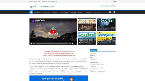 Screenshot of the 1st Elgin Beaver Cub Scouts website