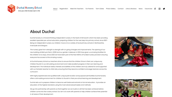Screenshot of the Duchal Nursery School website