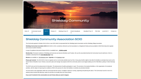 Screenshot of the Shieldaig Community Association SCIO website