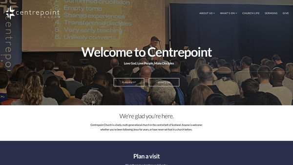 Screenshot of the Centre Point Church website