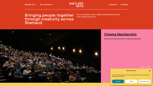 Screenshot of the Shetland Arts Development Agency website