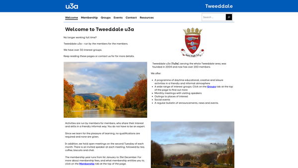 Screenshot of the Tweeddale University of the Third Age website
