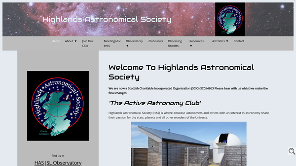 Screenshot of the Highlands Astronomical Society website