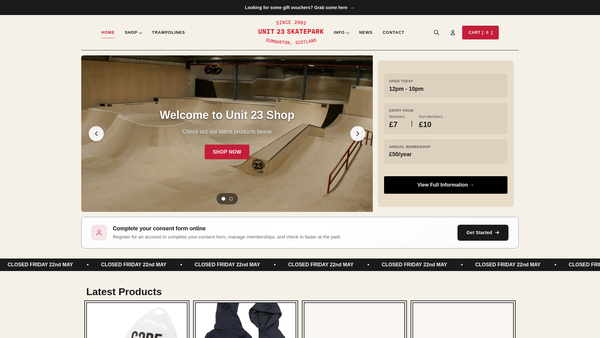 Screenshot of the Unit 23 website