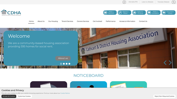 Screenshot of the Cathcart & District Housing Association Limited website
