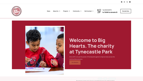 Screenshot of the Big Hearts Community Trust website