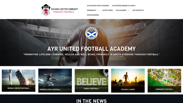 Screenshot of the Ayr United Football Academy Ltd website