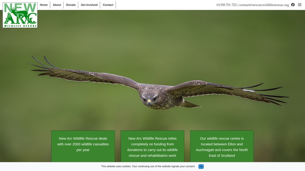 Screenshot of the New Arc Wildlife Rescue Ltd website