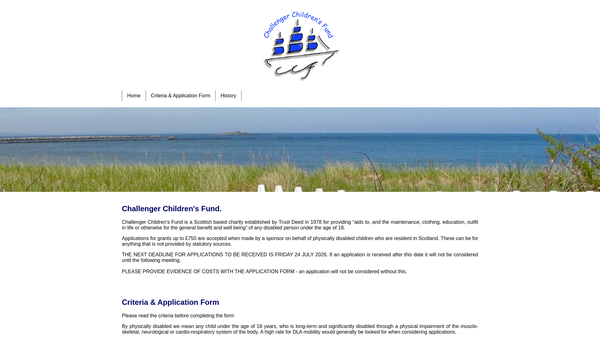 Screenshot of the Challenger Childrens Fund website