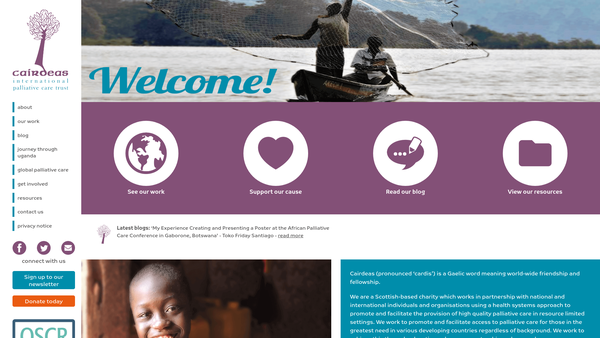 Screenshot of the Cairdeas International Palliative Care Trust SCIO website