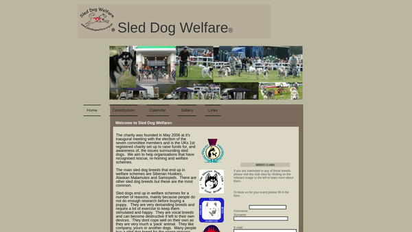 Screenshot of the Sled Dog Welfare website