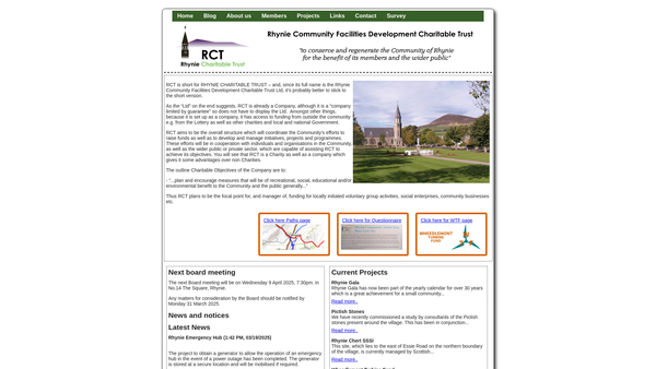 Screenshot of the Rhynie Community Facilities Development Charitable Trust website