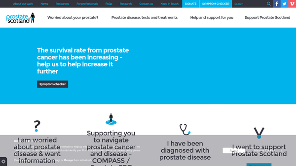 Screenshot of the Prostate Scotland website
