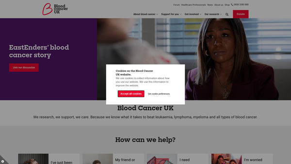 Screenshot of the Blood Cancer UK Research website