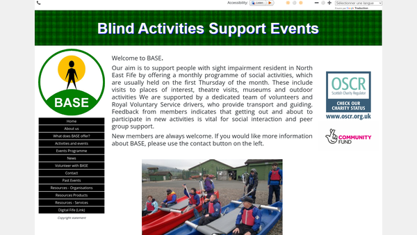 Screenshot of the Blind Activities Support Events website
