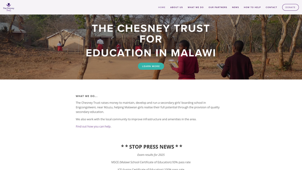 Screenshot of the Chesney Trust for Education in Malawi website