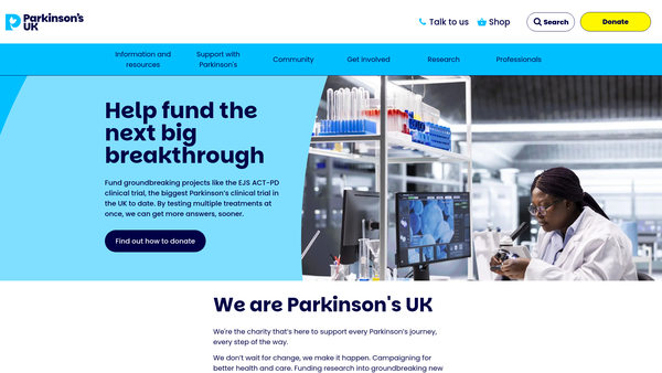 Screenshot of the Parkinson's Disease Society Of The United Kingdom website