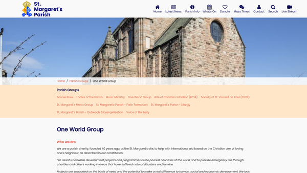 Screenshot of the St Margarets One World Group website