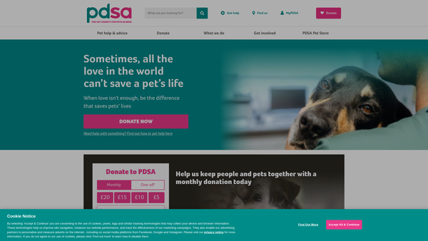 Screenshot of the People's Dispensary For Sick Animals website