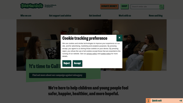 Screenshot of the Barnardo's website