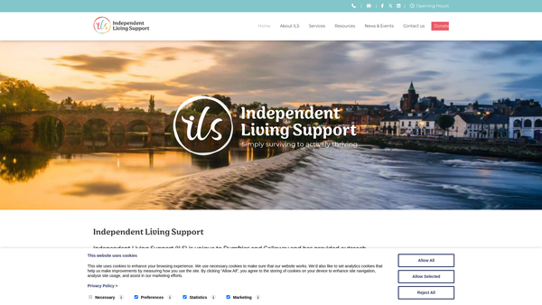 Screenshot of the Independent Living Support website
