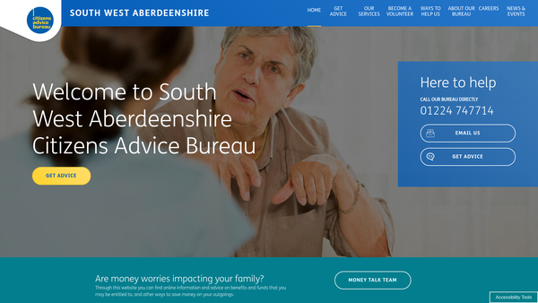 Screenshot of the South West Aberdeenshire Citizens Advice Bureau website