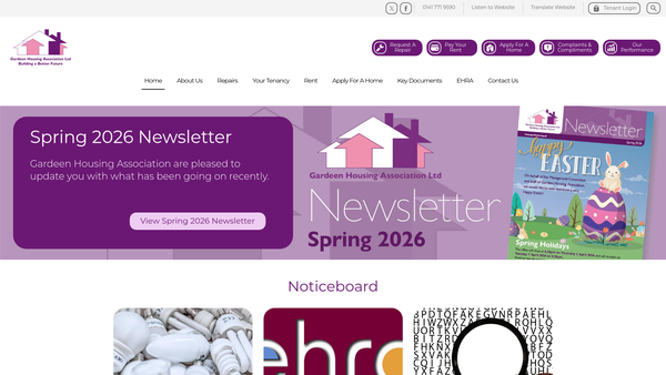 Screenshot of the Gardeen Housing Association Limited website