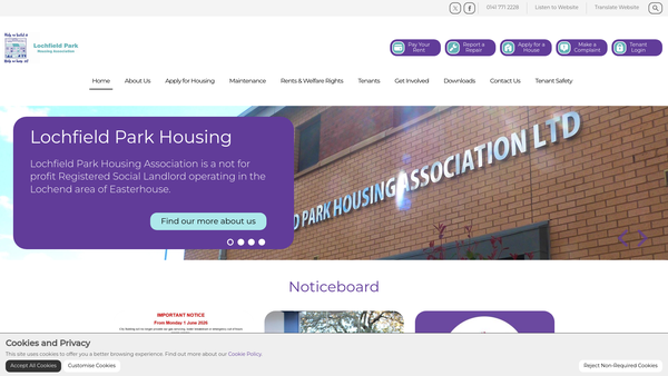 Screenshot of the Lochfield Park Housing Association Limited website