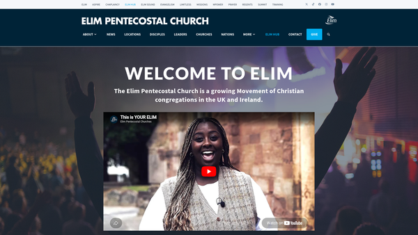 Screenshot of the Elim Foursquare Gospel Alliance website
