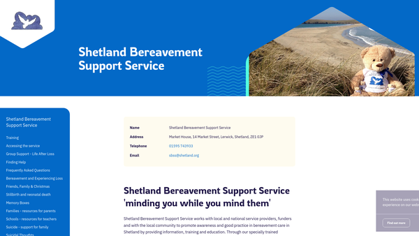 Screenshot of the Shetland Bereavement Support Service website