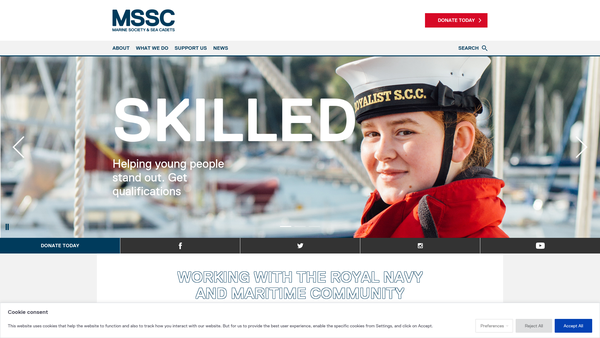 Screenshot of the The Marine Society and Sea Cadets website