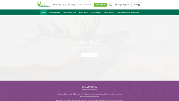 Screenshot of the British Deer Society website