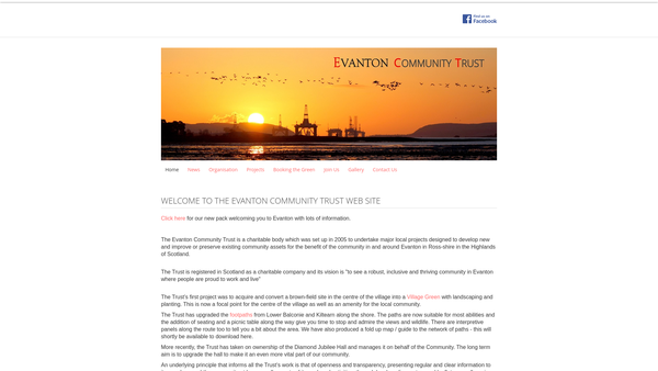 Screenshot of the Evanton Community Trust website