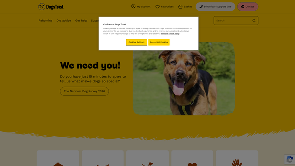 Screenshot of the Dogs Trust Legacy website