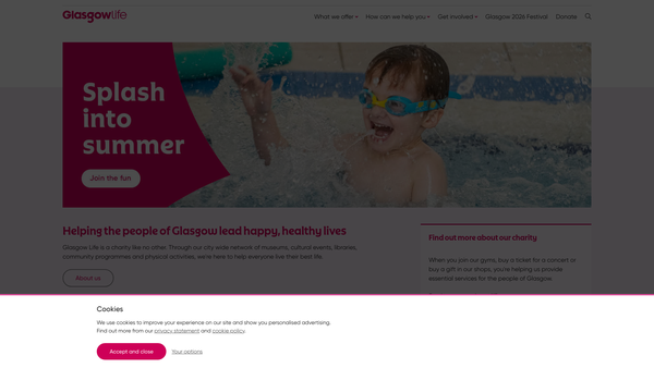 Screenshot of the Culture and Sport Glasgow website