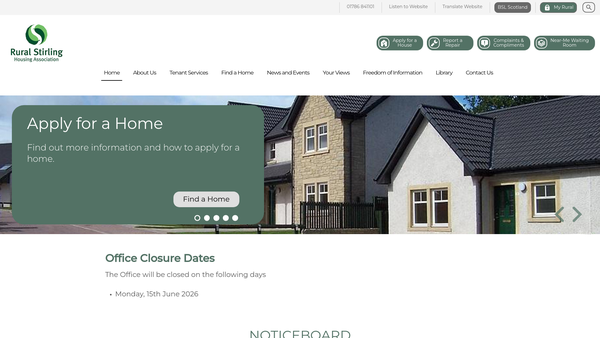 Screenshot of the Rural Stirling Housing Association Limited website