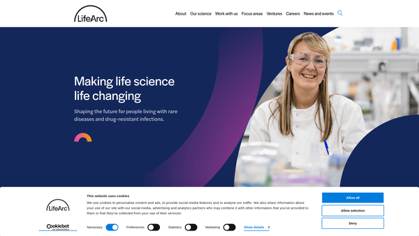 Screenshot of the LifeArc website