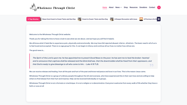 Screenshot of the Wholeness Through Christ Trust website