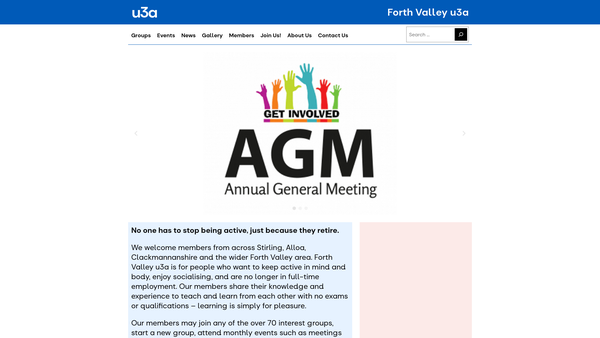 Screenshot of the Forth Valley University of the Third Age website
