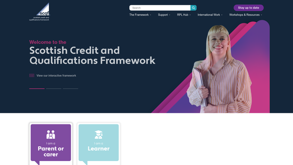 Screenshot of the Scottish Credit and Qualifications Framework and Partnership website