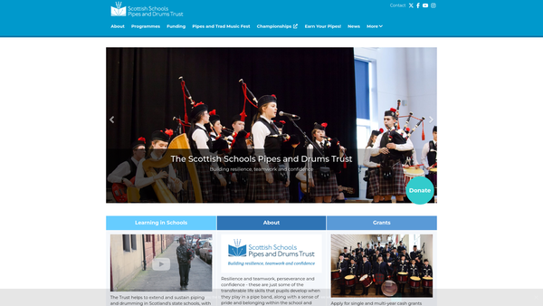 Screenshot of the The Scottish Schools Pipes and Drums Trust website