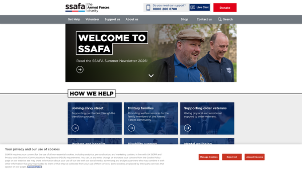 Screenshot of the The Soldiers, Sailors, Airmen & Families Association - Forces Help website