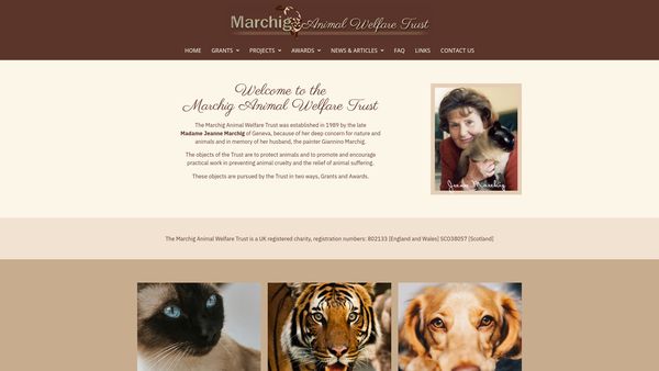 Screenshot of the Marchig Animal Welfare Trust website